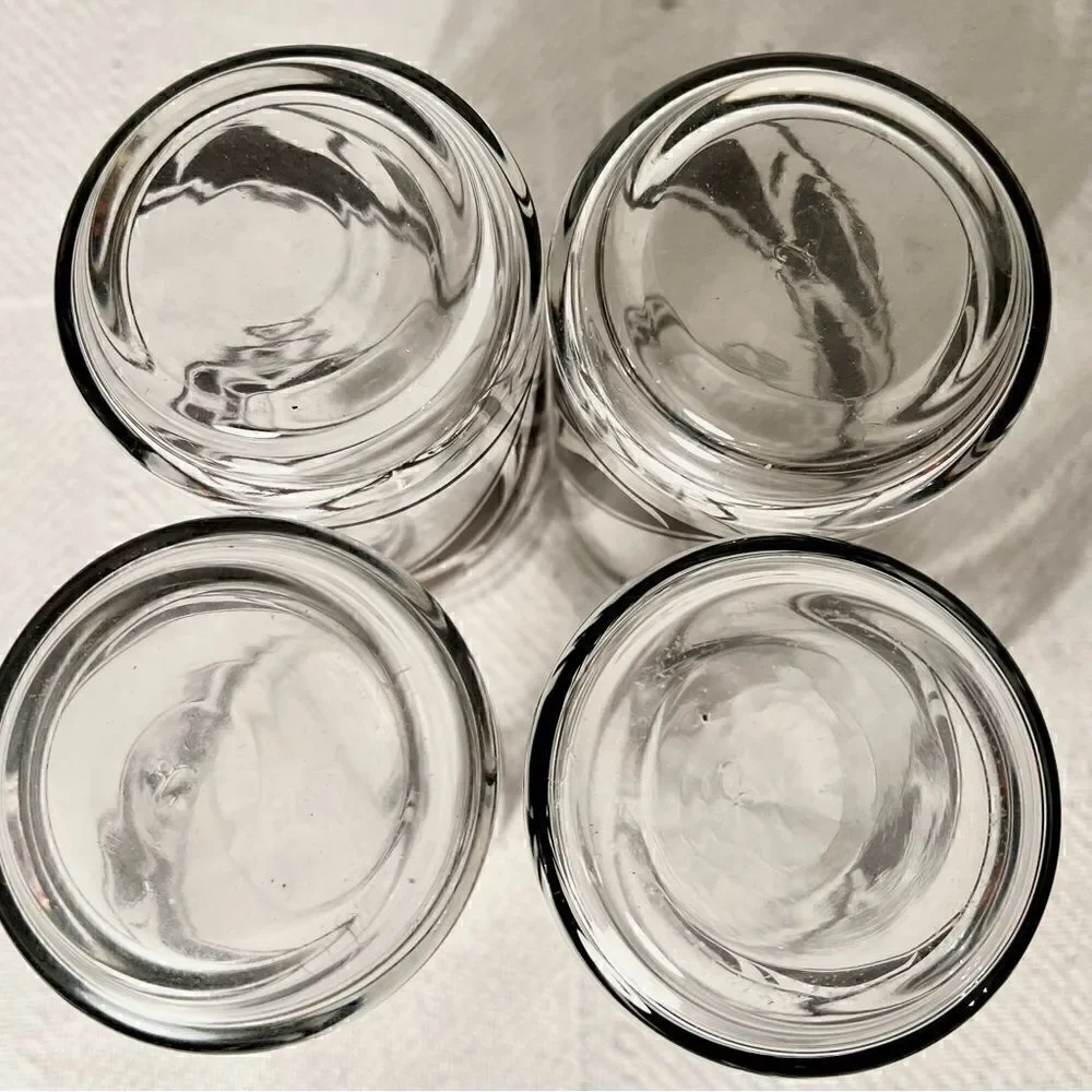 Libbey Tumblers Set of 4 With Three Black Diagonal Bands Leaf Design 14 Oz EVC.